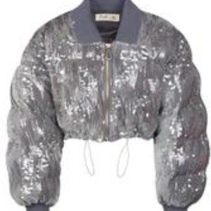 Pnk88 Silver Sequins Puffer Jacket